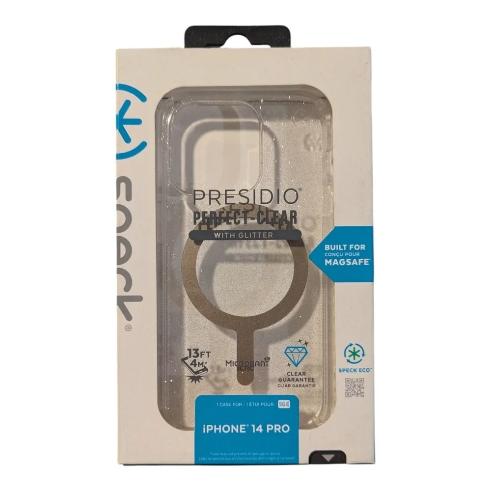 D6. Speck Presidio Perfect-Clear w/MagSafe Case for iPhone 14 Pro -with Glitter